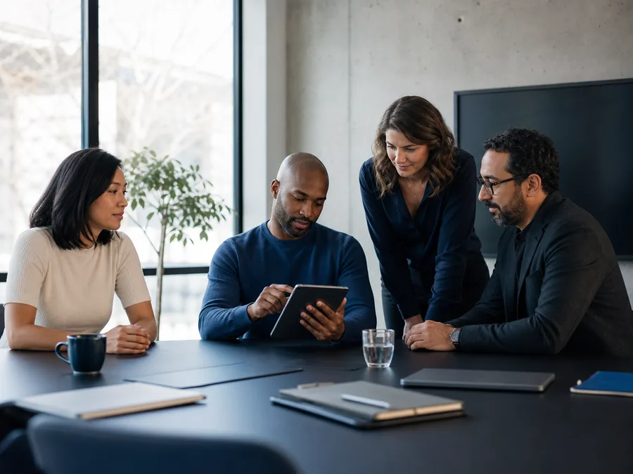 Un equip que autoritza un flux de treball empresarial